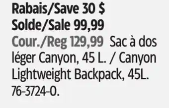 Canadian Tire Canyon Lightweight Backpack, 45L offer