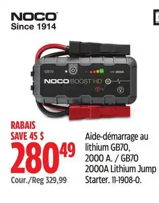 Canadian Tire NOCO GB70 2000A Lithium Jump Starter offer