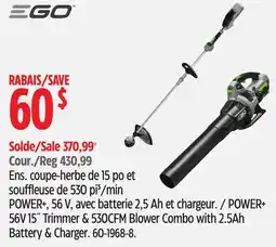 Canadian Tire EGO POWER+ 56V 15 Trimmer & 530 CFM Blower Combo with 2.5 Ah Battery & charger offer
