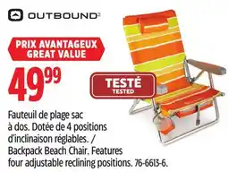 Canadian Tire Outbound Features four adjustable reclining positions offer