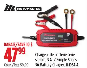 Canadian Tire Motomaster Simple Series 3A Battery Charger offer