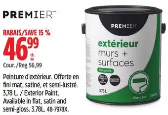 Canadian Tire Premier Exterior Paint. Available in flat, satin and semi-gloss offer