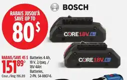 Canadian Tire Bosch 18V 4AH Batteries, 2-Pk offer