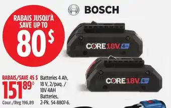 Canadian Tire Bosch 18V 4AH Batteries, 2-Pk offer