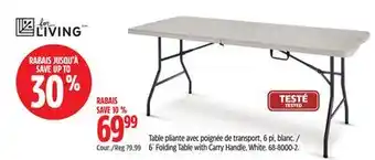 Canadian Tire For Living 6´ Folding Table with Carry Handle, White offer