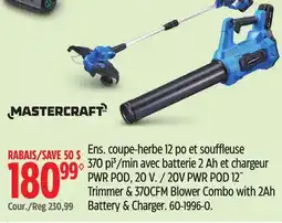 Canadian Tire mastercraft 20V PWR POD 12 Trimmer & 370 FM Blower Combo with 2Ah Battery & Charger offer