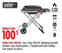 Canadian Tire Weber Traveler Grill with Folding Cart Stand offer