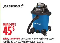 Canadian Tire Mastervac 30L Wet/Dry Vac offer