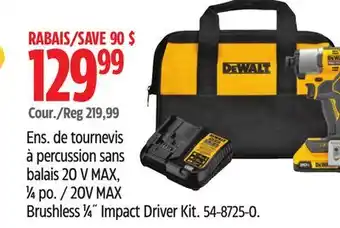 Canadian Tire Dewalt 20V MAX Brushless 1⁄4˝ Impact Driver Kit offer