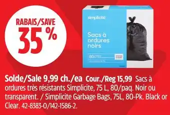 Canadian Tire Simplicite Garbage Bags offer