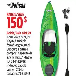 Canadian Tire Pelican Magna 10´ Sit-In Kayak. Includes paddle carrier. 275-lb capacity offer