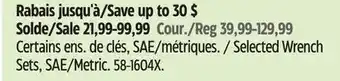Canadian Tire Selected Wrench Sets, SAE/Metric offer