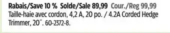 Canadian Tire Yardworks 4.2A Corded Hedge Trimmer, 20˝ offer