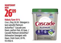 Canadian Tire Cascade Platinum ActionPacs Dishwasher Detergent with Dawn offer