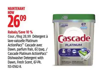 Canadian Tire Cascade Platinum ActionPacs Dishwasher Detergent with Dawn offer
