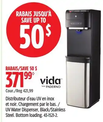 Canadian Tire Vida by PADERNO UV Water Dispenser, Black/Stainless Steel offer