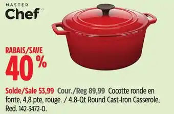 Canadian Tire master-chef 4.8-Qt Round Cast-Iron Casserole, Red offer