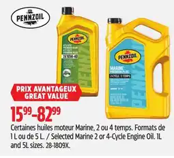 Canadian Tire Pennzoil Selected Marine 2 or 4-Cycle Engine Oil offer