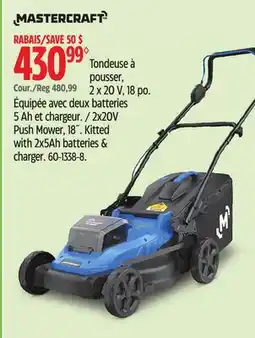 Canadian Tire Mastercraft 2x20V Brushless Push Lawn Mower Kit, 18-in with 2x5.0 Ah Batteries offer