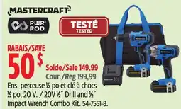 Canadian Tire Mastercraft 20V 1⁄2˝ Drill and 1⁄2˝ Impact Wrench Combo Kit offer