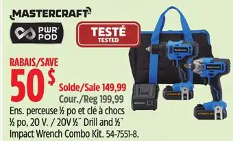 Canadian Tire Mastercraft 20V 1⁄2˝ Drill and 1⁄2˝ Impact Wrench Combo Kit offer