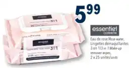 Familiprix Essentiel Cosmetik 3-in-1 rose water make-up remover wipes combo pack 2X25un offer