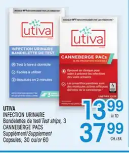 Uniprix UTIVA INFECTION URINAIRE Bandelettes de test/Test strips, 3 CANNEBERGE PACS Supplément/Supplement offer