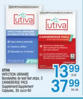 Uniprix UTIVA INFECTION URINAIRE Bandelettes de test/Test strips, 3 CANNEBERGE PACS Supplément/Supplement offer
