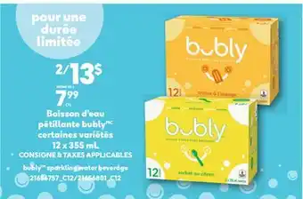 Provigo BOISSON D'EAU PÉTILLANTE BUBLY | BUBLY SPARKLING WATER BEVERAGE, 12 X 355 ML offer