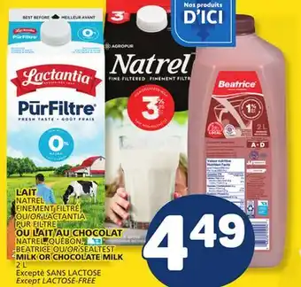 Marché Bonichoix NATREL OR LACTANTIA PUR FILTRE NATREL, QUÉBON, BEATRICE OR SEALTEST MILK OR CHOCOLATE MILK offer