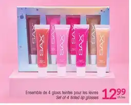 Uniprix SAX Ensemble de 4 gloss teintés pour les lèvres/Set of 4 tinted lip glosses offer