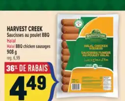 Marché Adonis HARVEST CREEK SAUCISSES AU POULET BBQ HALAL | HARVEST CREEK HALAL BBQ CHICKEN SAUSAGES offer