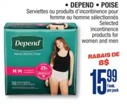 Jean Coutu DEPEND, POISE Selected incontinence products for women and men offer