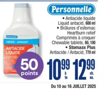 Jean Coutu Personnelle Liquid antacid Heartburn relief Chewable tablets, 60, 100 Stomaax Plus offer