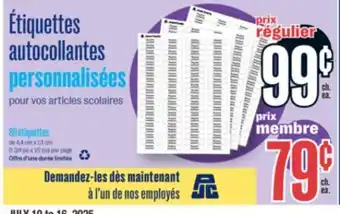 Jean Coutu Personalized sticker labels offer