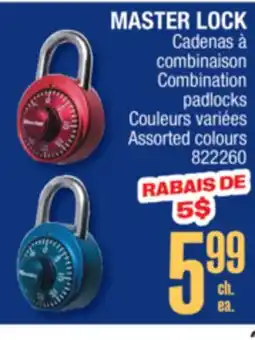 Jean Coutu MASTER LOCK Combination padlocks offer
