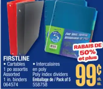 Jean Coutu FIRSTLINE Cartables 1 po Assorted 1 in. binders, Poly index dividers offer
