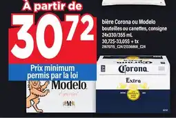 Maxi BIÈRE CORONA OU MODELO BOUTEILLES OU CANETTES, CONSIGNE, 24X330/355 ML offer