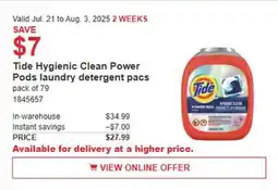 Costco Tide Hygienic Clean Power Pods laundry detergent pacs offer