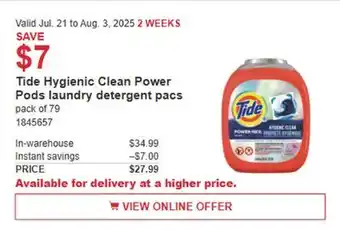 Costco Tide Hygienic Clean Power Pods laundry detergent pacs offer