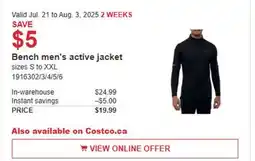 Costco Bench Men's Active Jacket offer