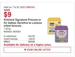 Costco Kirkland Signature Procare or for babies Sensitive to Lactose infant formula offer