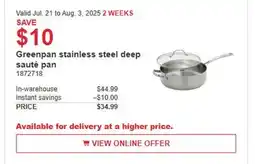 Costco Greenpan stainless steel deep saute pan offer
