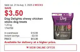 Costco Dog Delights chewy chicken sticks dog treats offer