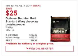 Costco Optimum Nutrition Gold Standard Whey chocolate protein powder offer