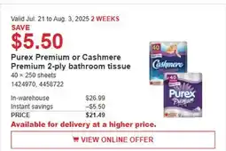 Costco Purex Premium or Cashmere Premium 2-ply bathroom tissue offer