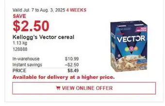 Costco Kellogg's Vector cereal offer