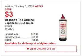 Costco Bachan's The Original Japanese BBQ sauce offer
