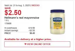 Costco Hellmann's real mayonnaise offer