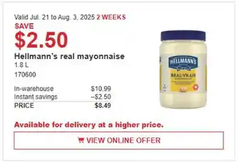 Costco Hellmann's real mayonnaise offer
